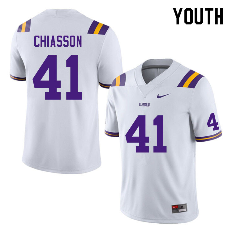 Youth #41 Jake Chiasson LSU Tigers College Football Jerseys Sale-White - Click Image to Close